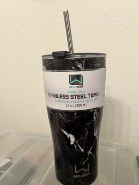 Wellness Black Marble Stainless Steel Tumbler - 30 oz
